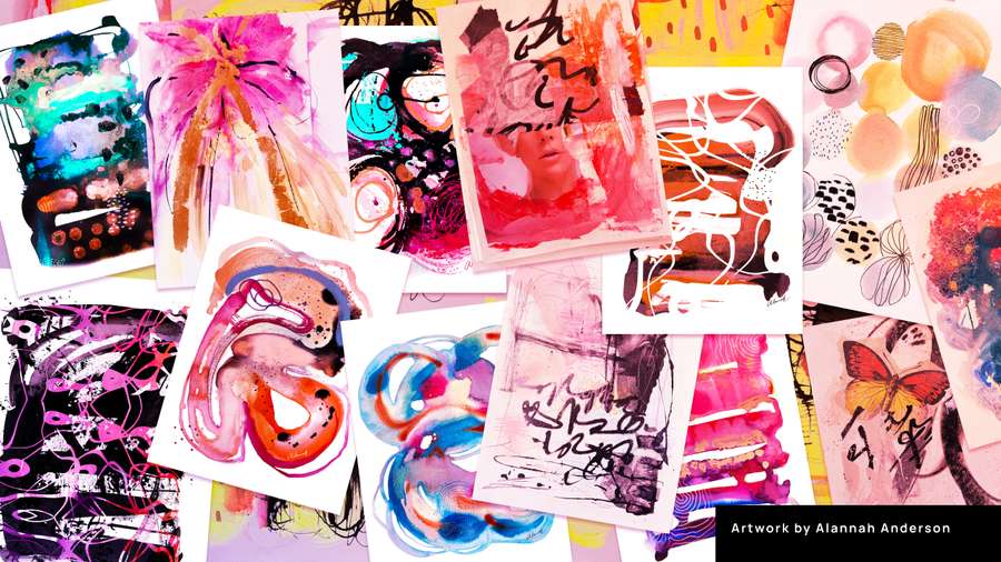 paper artwork abstract work pink red blue purple