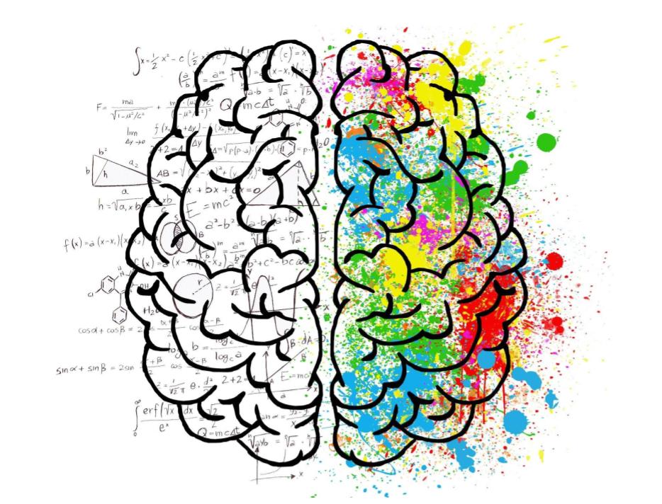 Graphic of brain half colored red green yellow blue