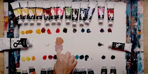 Pallet of paint many colors