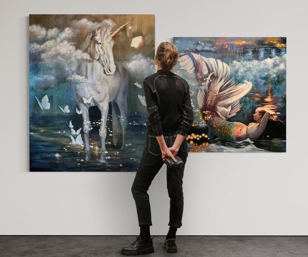 girl gallery viewing horse mermaid blue and peach