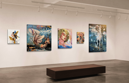 gallery with paintings memaid horse portrait