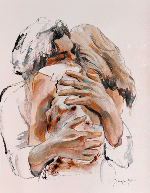 Watercolor of couple tan and peach
