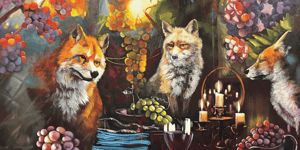 Mixed media fox painting, painting of foxes, Elli Milan